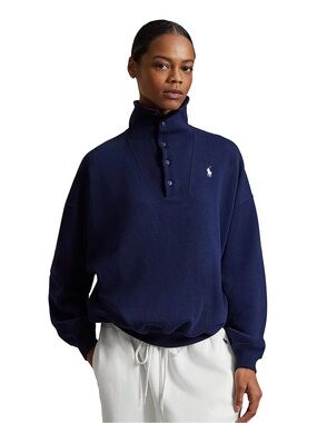 Ralph Lauren Navy Button-High Pullover with Pony
